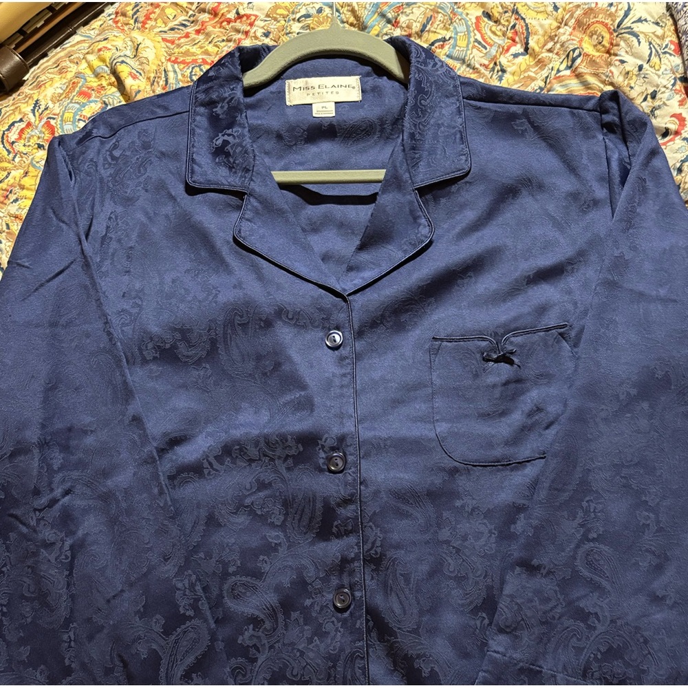MISS ELAINE EXCELLENT 2 PC Pajama Lounge Set Navy INTIMATES SLEEPWEAR Paisley